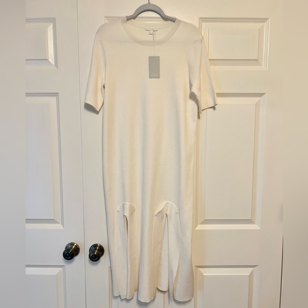 NWT COS Cream Sheath Short Sleeve Midi Dress size M